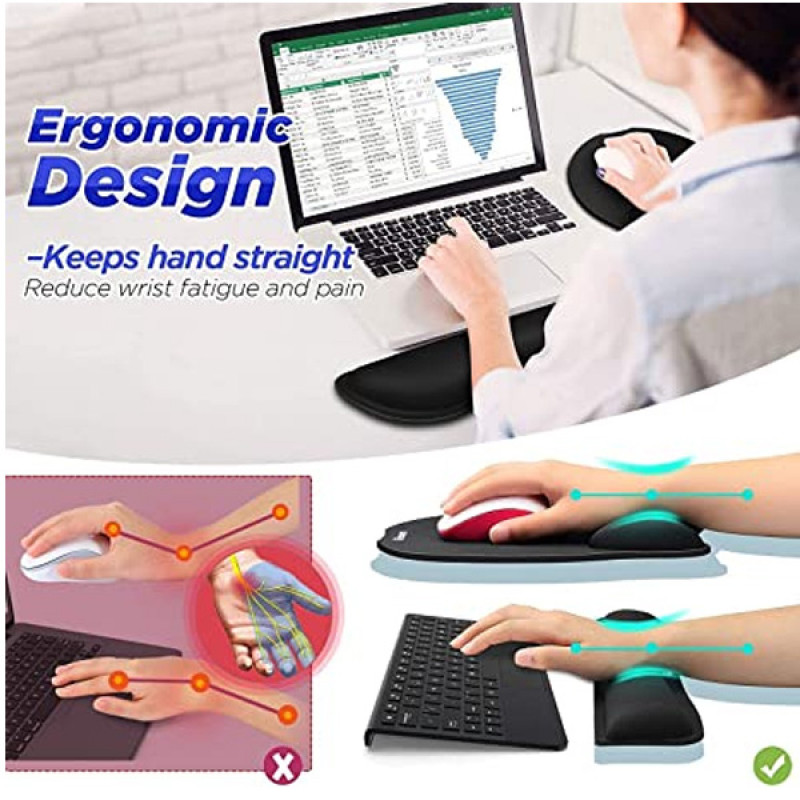 Gimars Ergonomic Mouse Pad Wrist Support, Upgrade Enlarge Superfine Fibre Soft Smooth Keyboard Wrist Rest, Comfortable Memory Foam Wrist Rest for Comp