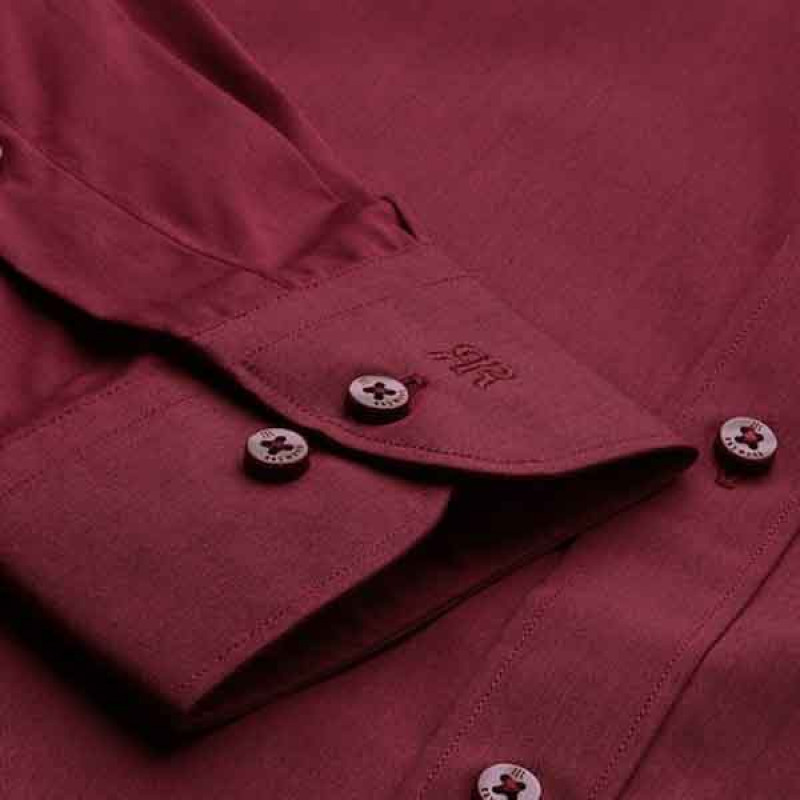 Men Maroon Solid Slim Fit Pure Cotton Formal Shirt