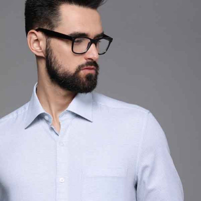 Men Blue Classic Chevron Printed Pure Cotton Formal Shirt