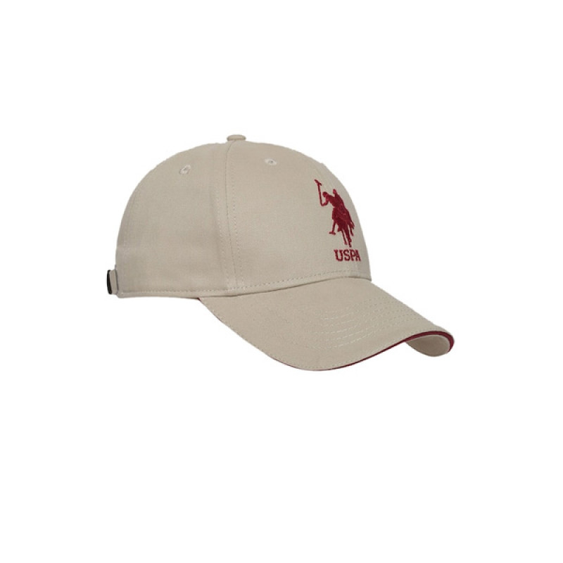 U S Polo Assn Men Beige & Maroon Embroidered Baseball Cap