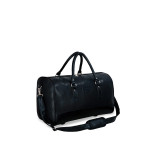 Black Solid PU Leather Travel Duffel Bag