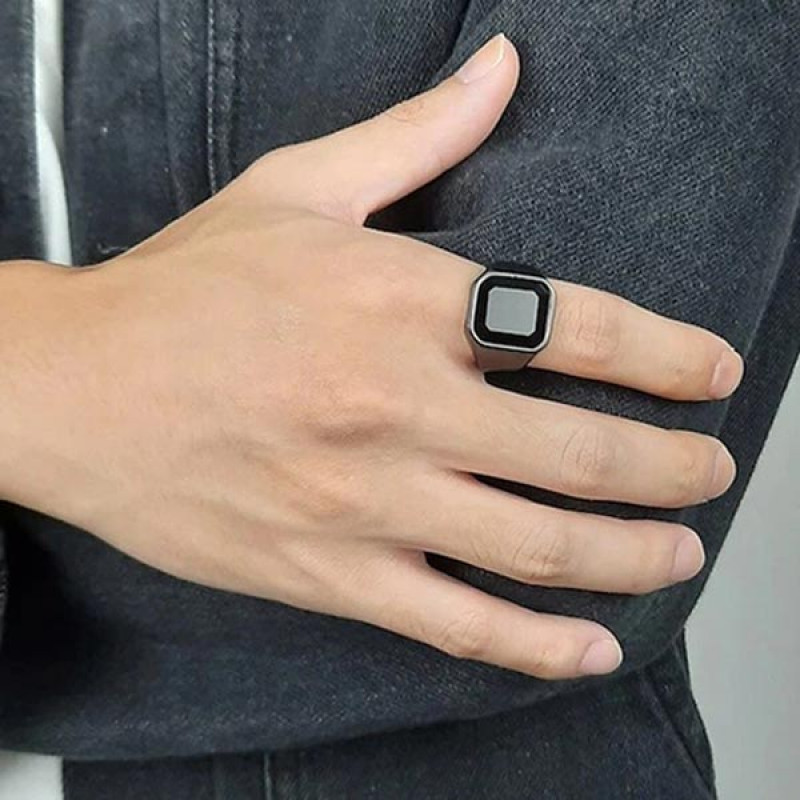 Men Black Stainless Steel Square Shaped Steel Ring